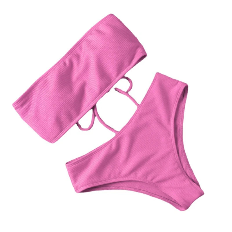 New Bikini High Waist Strapless Sexy Bikini Women Swimwear Women  Fashion Swimsuit Padded Bathing Suit Monokin Pure Color