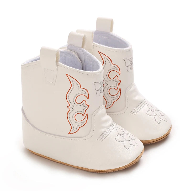 Western Cowboy Princess Baby Boots 0-18M Infant Pre-Walker Shoes Soft Sole Embroidered Footwear for Newborn Girls