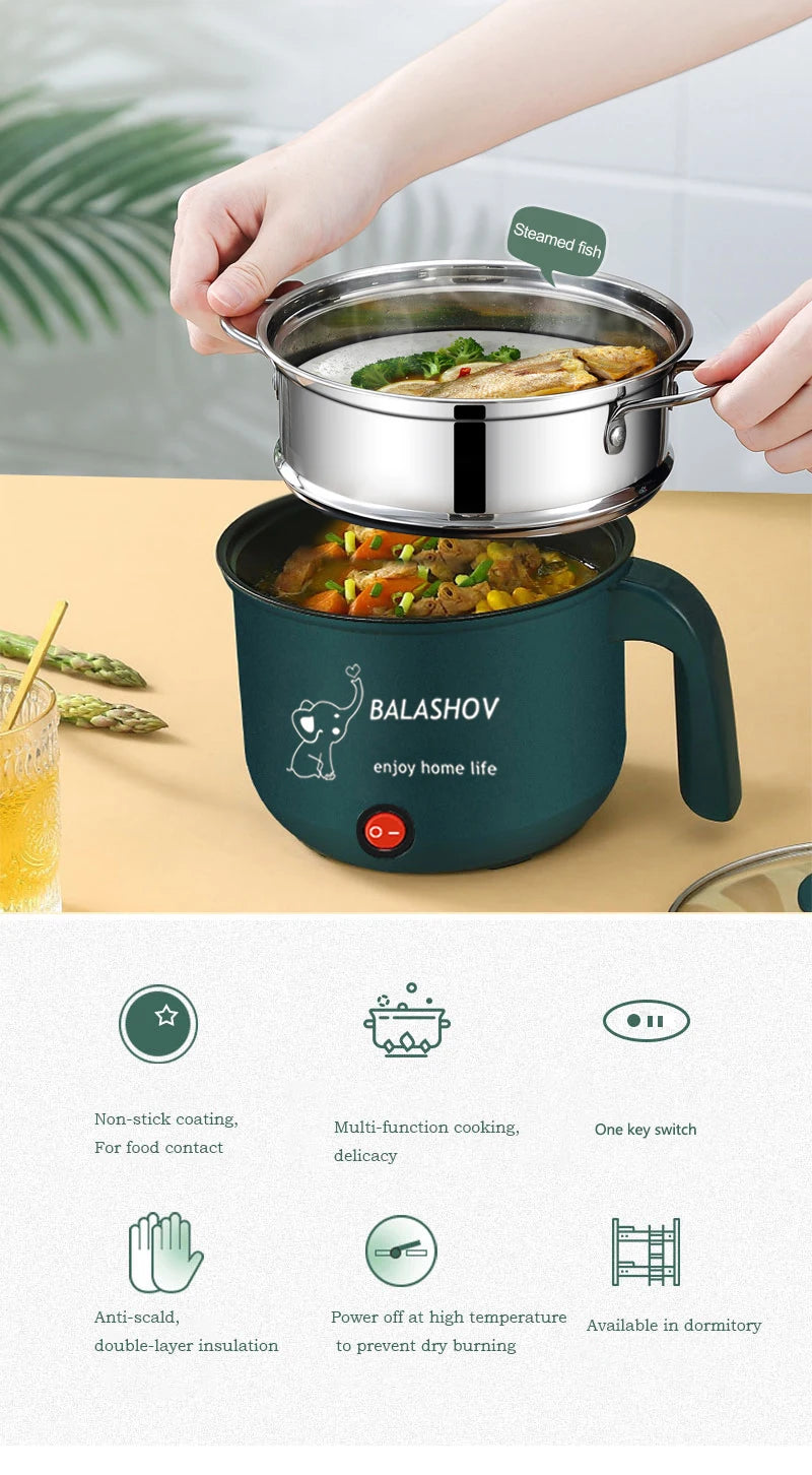 Mini Electric Cooker For Home Kitchen 2 People Food Noodle Single/Double Layer Multifunction Non-stick Pan steam Cooking Machine
