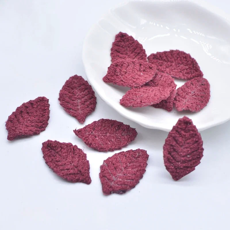 100Pcs 18*27mm Woolen Leaf Padded Flower Appliques for Children's Crafts Headwear Accessories DIY Hair Clips Earing Decoration