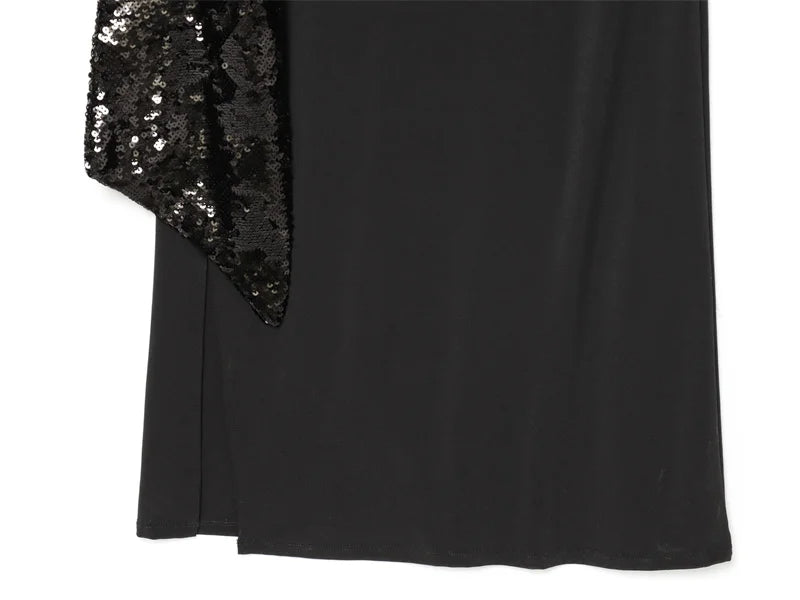 Women Backless Sequin Patchwork Maxi Dress Elegant Wide Sleeve Long Gowns Feminine New Fashion Evening Party Daily Robes