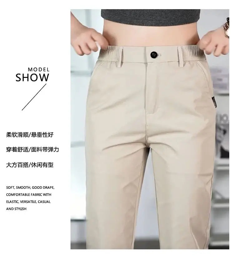 2026 Men's Ice Silk Straight Leg Thin Breathable Casual Pants Summer Business Long Trousers Fashionable Versatile Lightweight