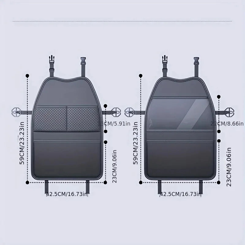 PU Leather Car Seat Kick Proof Pad with Pockets Multi-functional Tablet Holder Auto Seat Back Protection Cover for Kids