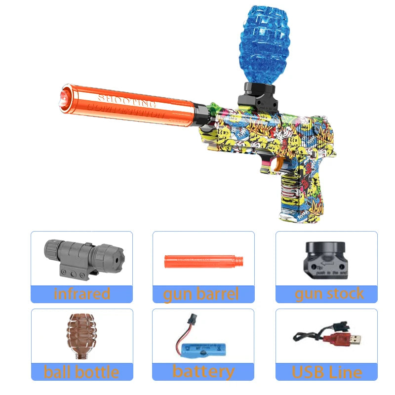 Kids Outdoor Toy Electric Blaster Gun Shooting Bullet Pistols Summer Play Water Shooting Interactive Party Game Children Adult