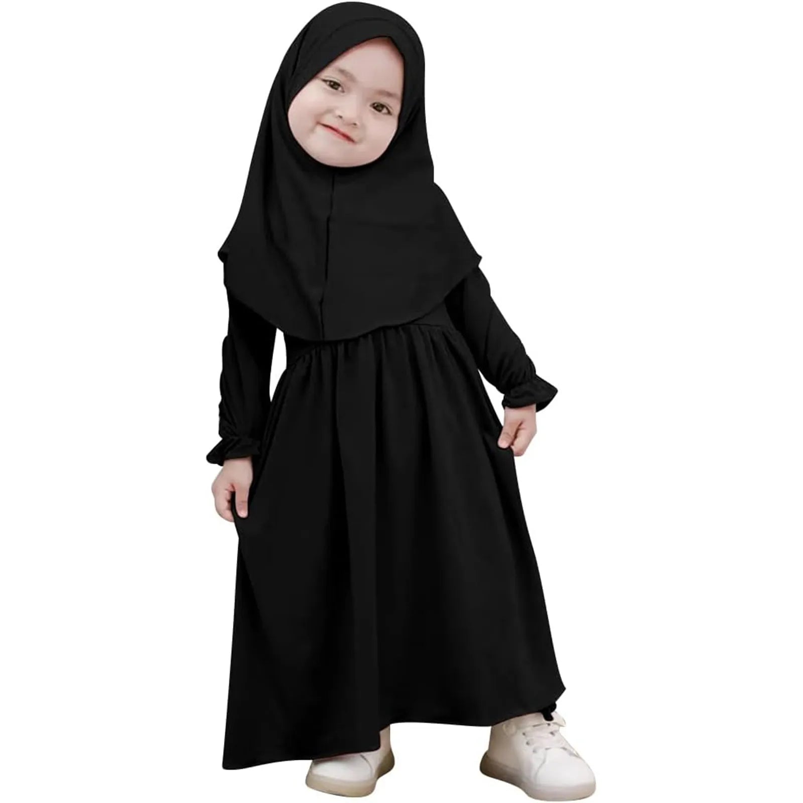 Baby Girl Auntie Outfits Muslim Abaya And Headscarf Set For Girls Pure Color Robe With Hijab Clothes for Girls 2t