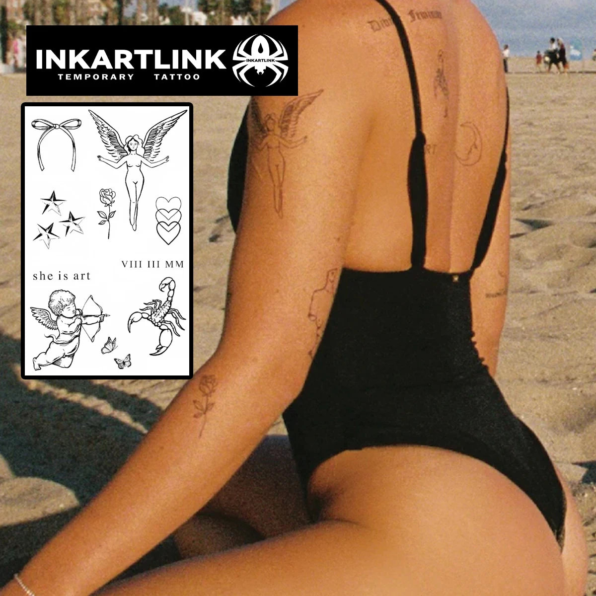 Angels and Love Temporary Tattoo,Lasts To 15 Days New Technology Magic Waterproof Semi Permanent Sticker.