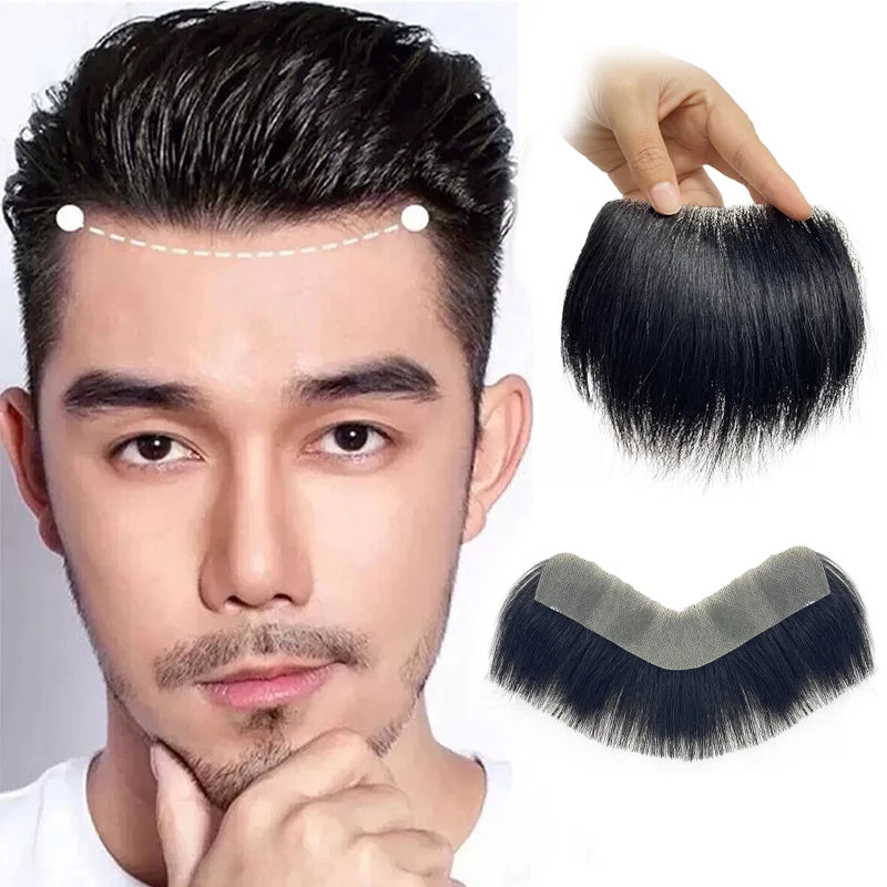 100% Human Hair Men PU V Loop Front Toupee Carefully Prune Natural Hairline Wigs Remy Hair Replacement Straight Hairpiece