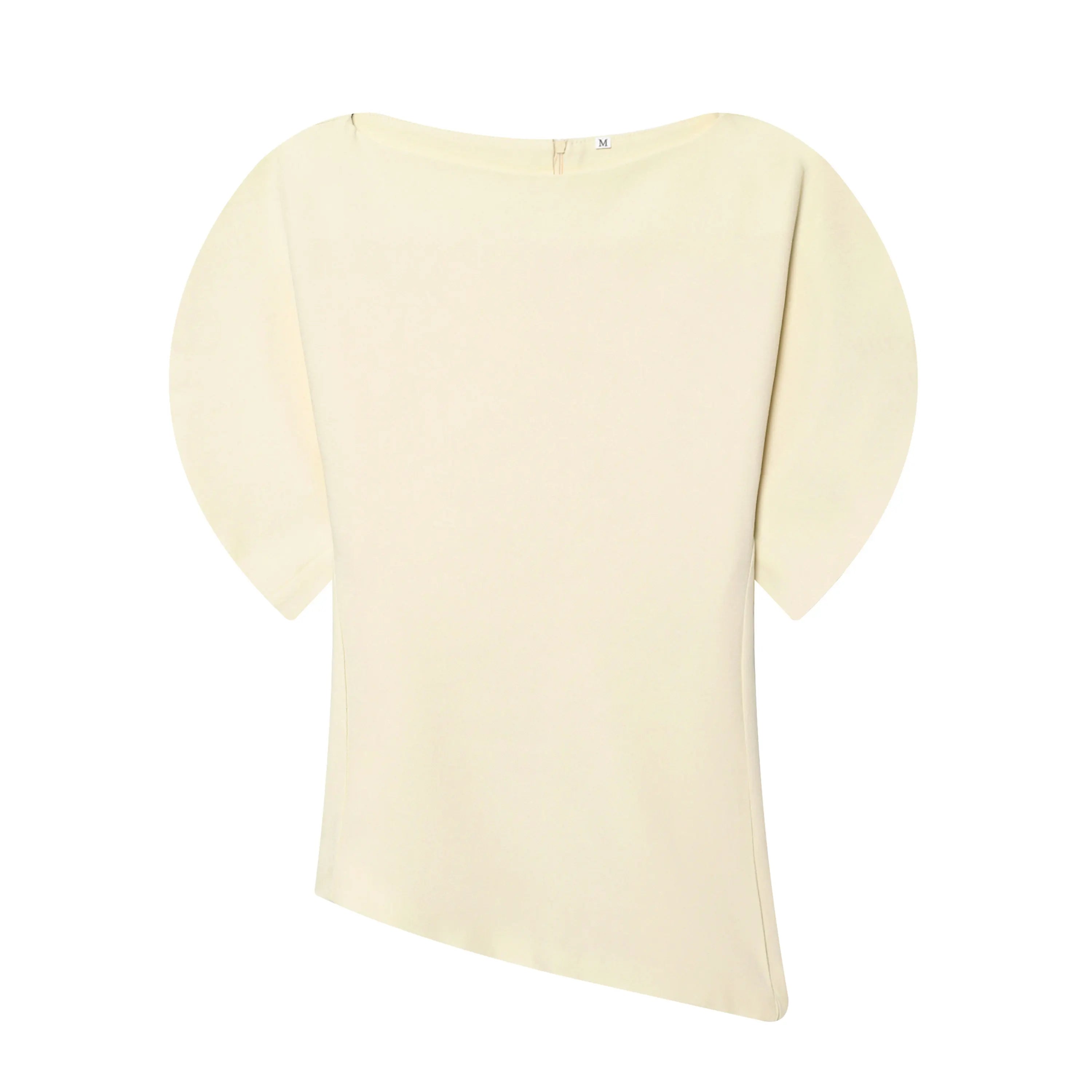 HH Women Elegant Solid Puff Sleeve Blouse Asymmetrical Hem O Neck T-Shirts 2026 Spring Fashion Female Streetwear Y2K Tops