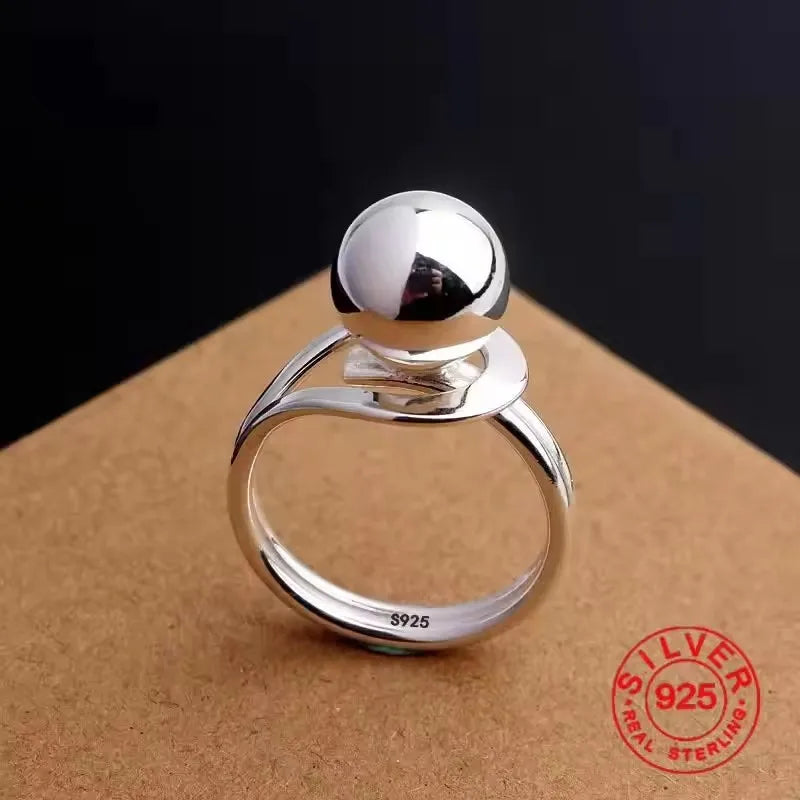 925 Sterling Silver Metal Flower Shell Geometric Rings For Women French Retro Romantic Open Thai