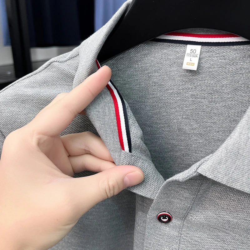luxury brand men's high quality short sleeves polo shirt lapel embroidery puppy cuff stripe t-shirt business leisure men's wear