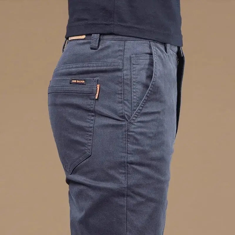 2026 Summer Thin Cotton Men's Casual Pants Trendy Versatile Elastic Light Business Trousers Work Formal Slim Straight Pants