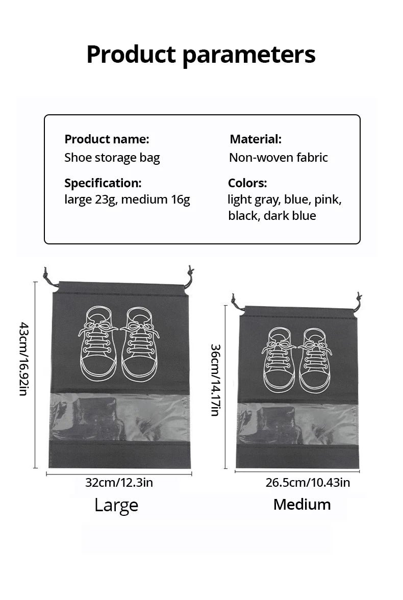 5pcs Shoes Storage Bag Closet Organizer Non Woven Travel Portable Bag Waterproof Pocket Clothing Classified Draw Hanging Bag