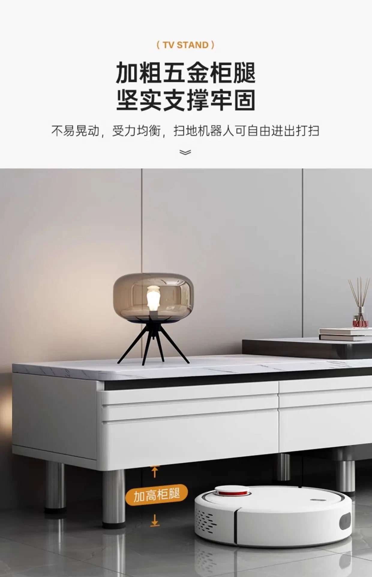 Modern LED TV Stand for Televisions Up Coffee Table Glass Shelves and Drawer Gaming Entertainment Center with Multiple Cabinet