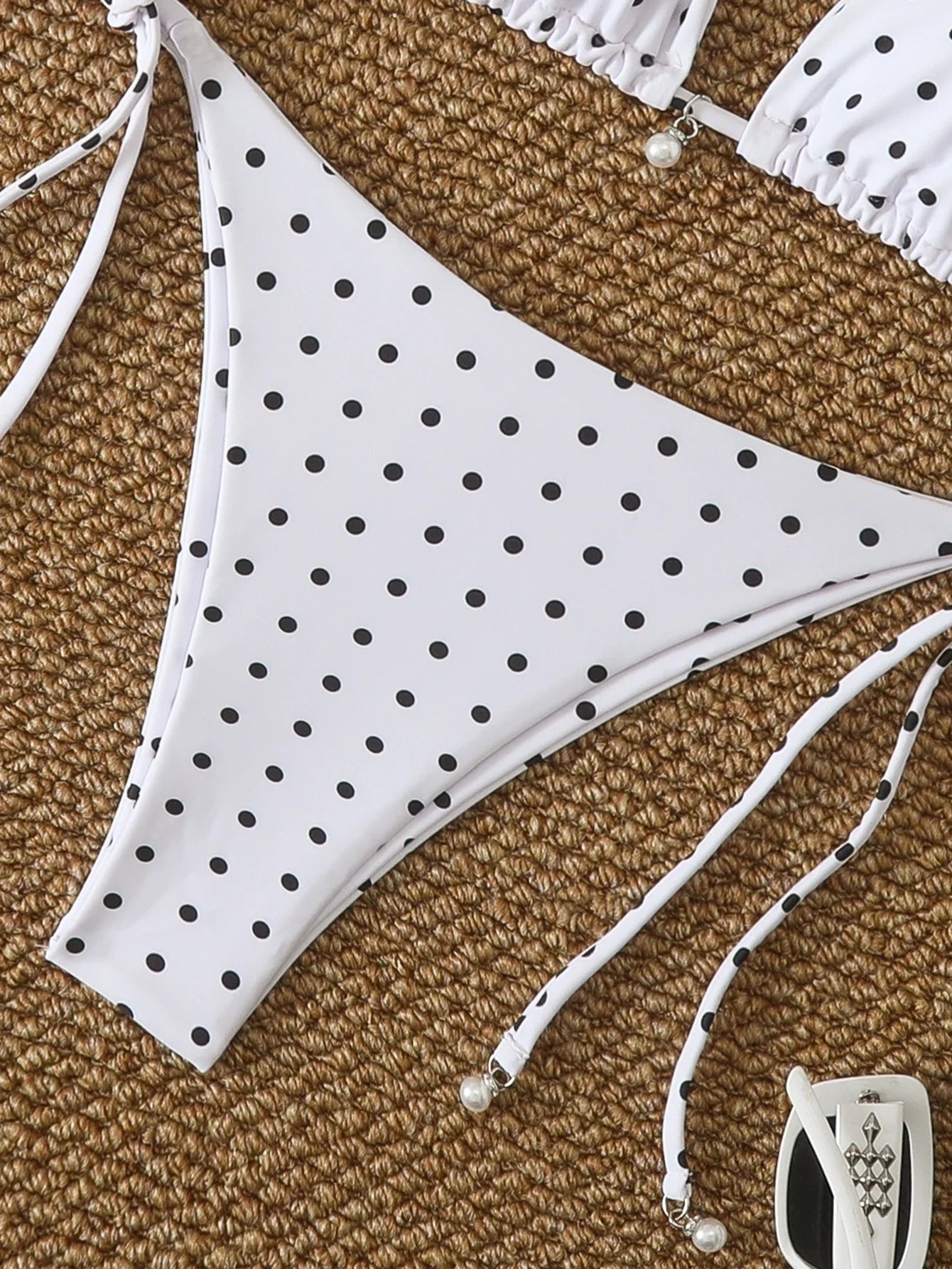 Women's Sexy Polka Dot Halter Bikini Set Lace-Up Low Waist Two-Piece Triangle Thong Swimwear Tie On Side Brazilian Biquinis