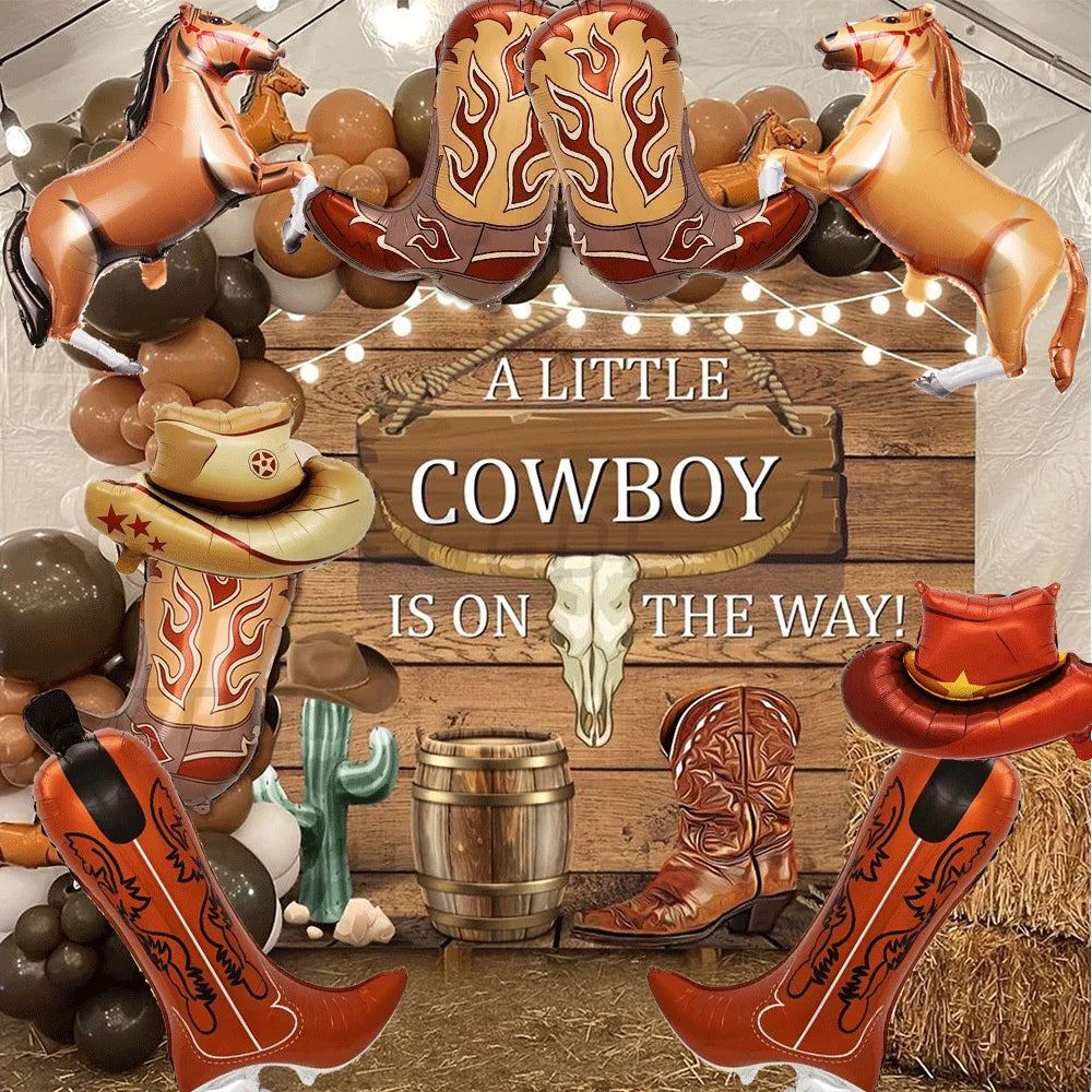 Western Cowboy Theme Party Decoration Foil Horse Balloon Horse Boots Hat Wheel Balloons Cowboys Cowgirls Birthday Party Supplies