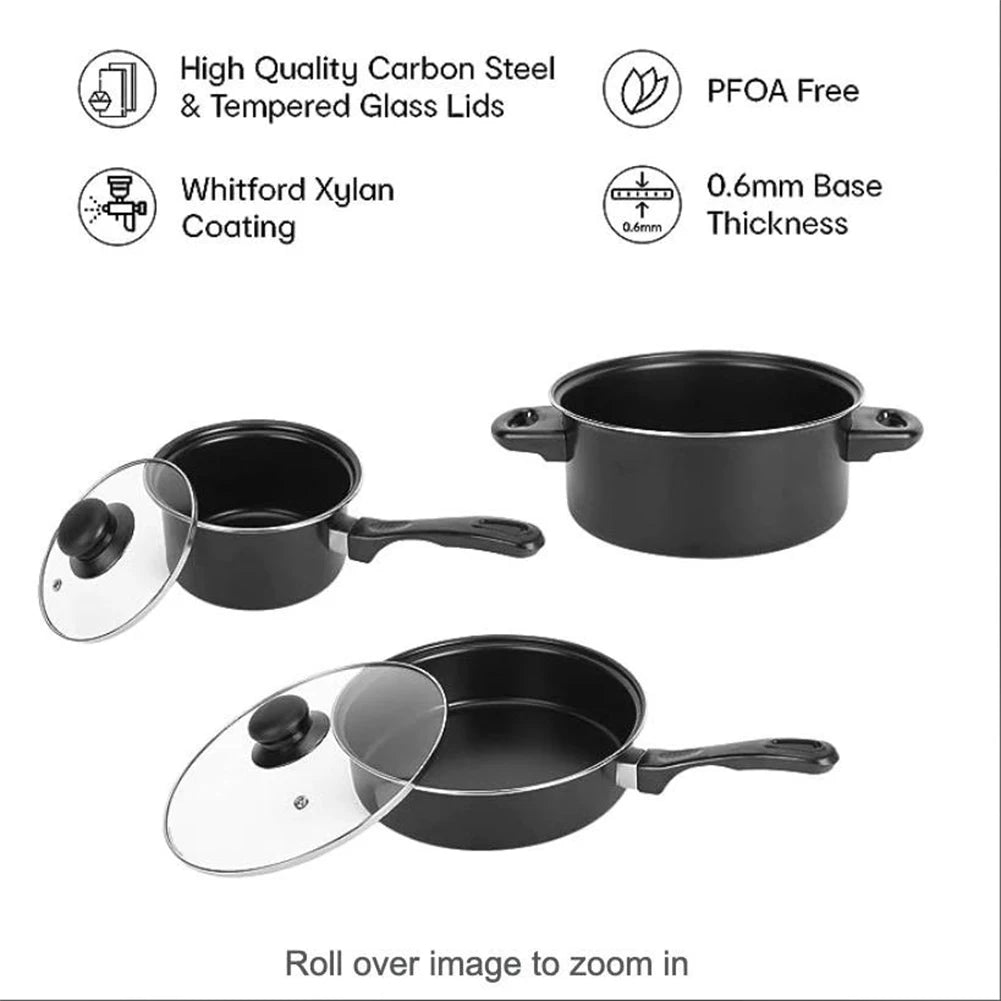 12Pcs Non Stick Cookware Set Cooking Pot with Lid Deep Frying Pan Milk Pot Maifan Stone Frying Pan for All Types of Cooker