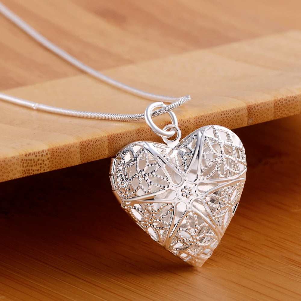 925 Sterling Silver Exquisite Heart Pendant Necklace Women's Fashion Wedding Engagement Jewelry