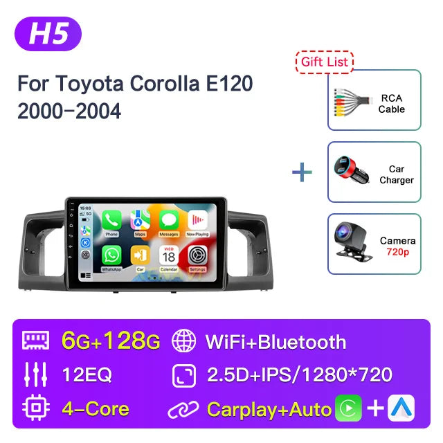 Car Stereo Radio Multimedia Player For Toyota Corolla E130 E120 2000 2001 2002 2003 2004 GPS Carplay Android Auto 2din Head Unit