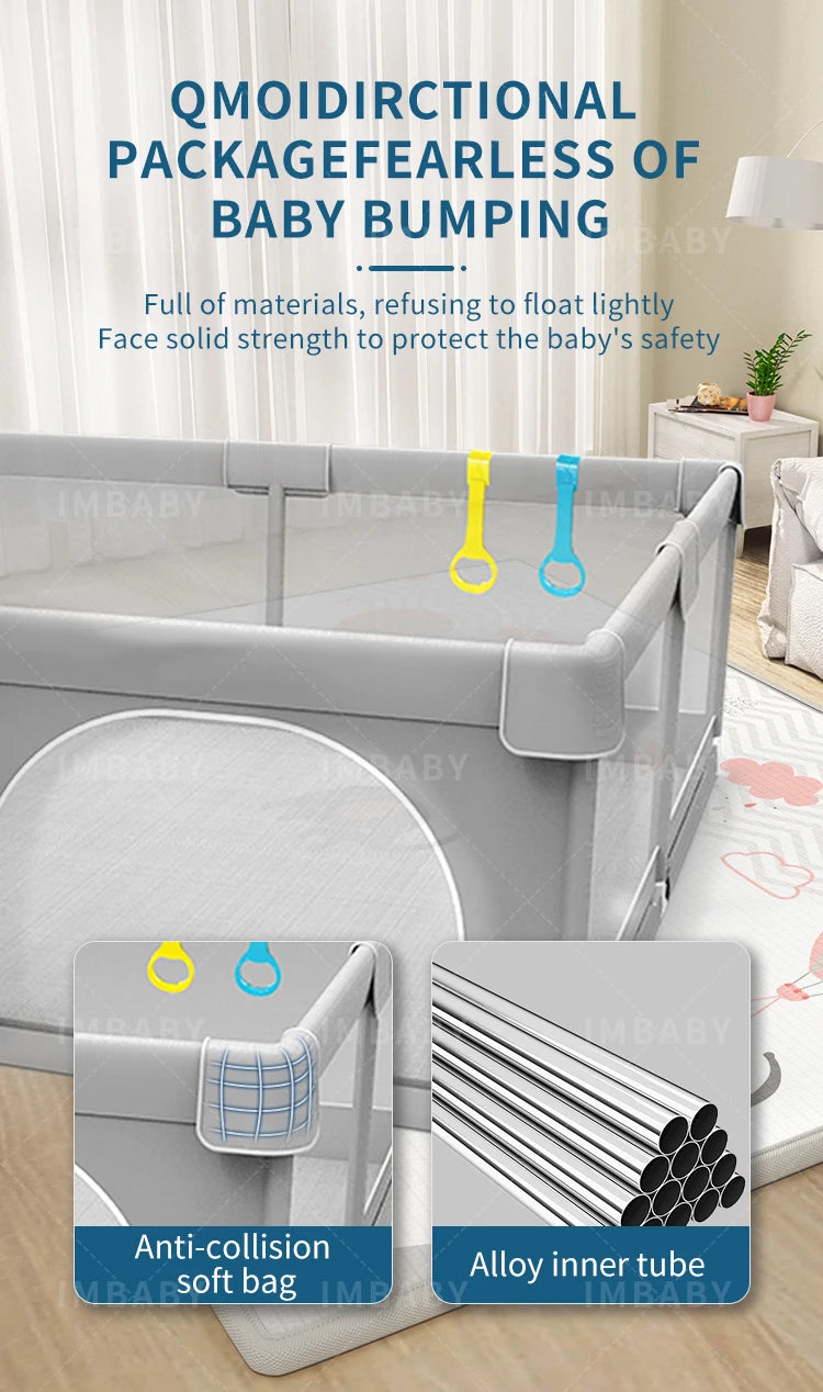 IMBABY Baby Playground 150x180cm Baby Playpen Grey Children's Fence Box with Protective Angle Game Playpen for Children Activity