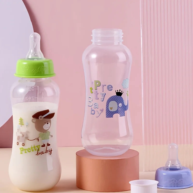 Baby feeding bottle, Newborn bottle, without handle, with the cartoon parttern, Four color