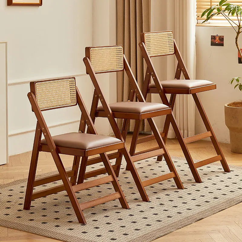 Foldable Wooden Bar Stool High Counter Stool Rattan Back Modern Minimalist Kitchen Island Breakfast Bar Dining Room Furniture