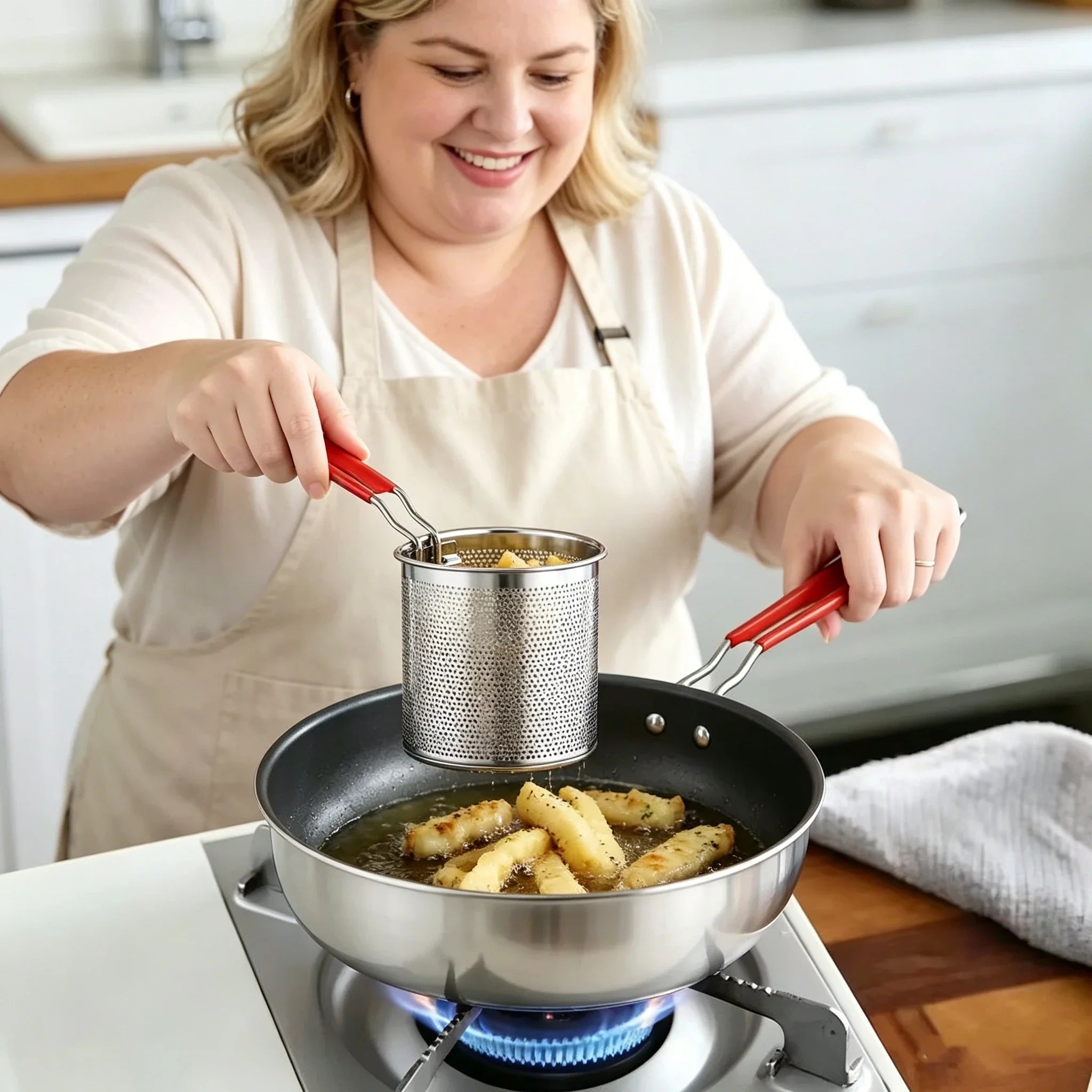 Stainless Steel Deep Frying Pot with Strainer, Multifunctional Fry Pan for Chicken Tempura Cooking