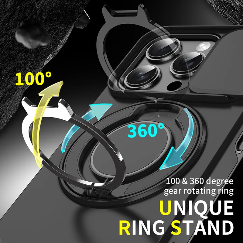 360°Rotating Hidden Metal Car Holder Ring Push Window Protection Lens Shockproof Phone Case For IPhone 16 Pro Max 16 Plus Cover