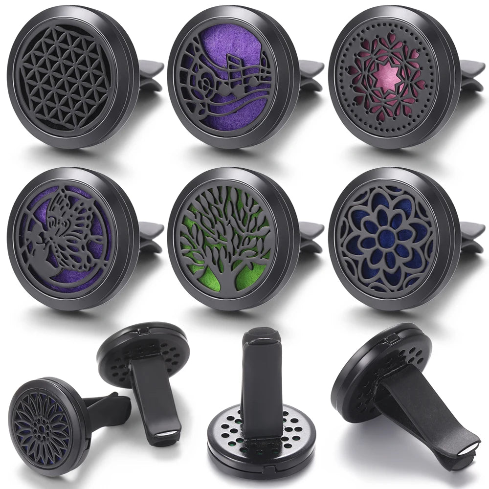 New Car Air Freshener Diffuser Clip Black Hollow Pattern Aromatherapy Lockets Essential Oil Perfume Pendant Car Ornaments Gift