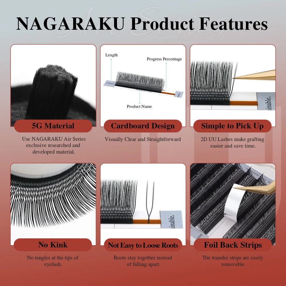 NAGARAKU U Shape YY 2D UU Soft Light Natural Eyelash Extensions Parallel Makeup Supplies