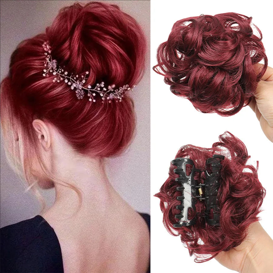 6 Inch Claw Clip Messy Bun Wig Curly Wavy Synthetic Hair Extensions for Women for Updo Hairstyles Halloween and Christmas