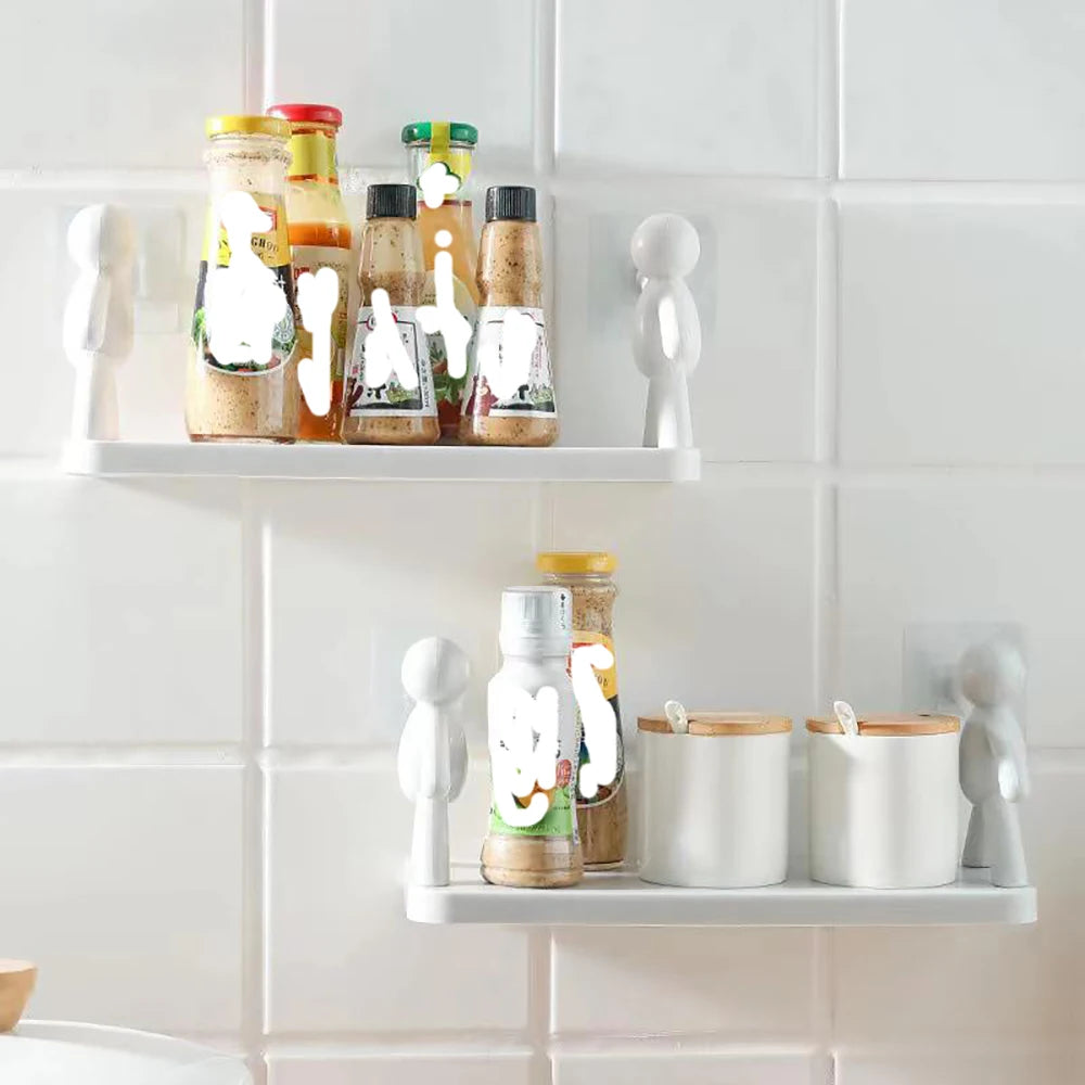 2025 Self-adhesive Bathroom Shampoo Storage Racks Plastic Shelf Storage Organization Shelves Support Holder