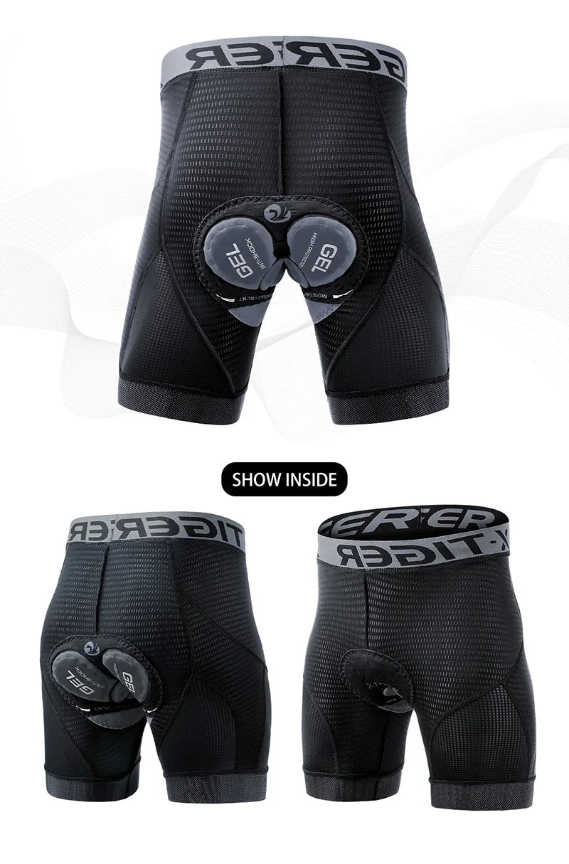 X-TIGER Cycling Underwear Men's Shorts 5D Padded Breathable Sports Riding Bike Bicycle MTB Liner Shorts with Anti-Slip Leg Grips