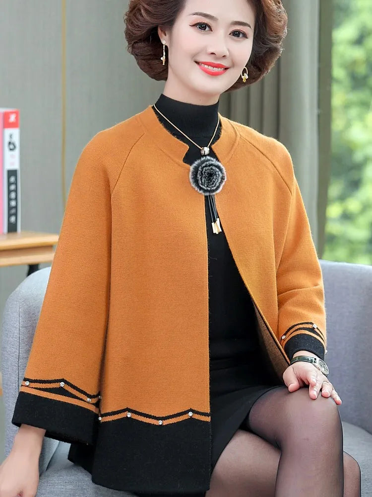 2023 New Spring Autumn Mother Sweater Knitted Cardigan   Jacket Noble Elegant Womem Sweater Coat Middle Aged Female Knitwear Top