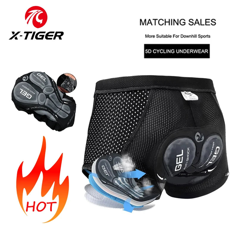 X-TIGER Men's Cycling Underwear with 5D Gel Cushioned MTB Boxer Cycling Shorts Road Cycling Underwear Cycling Equipment