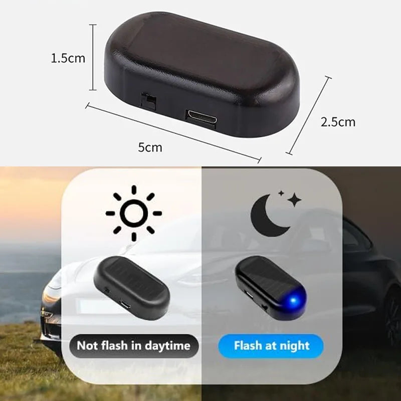 1/2Pcs Car Fake Security Light Solar Powered Simulated Dummy Alarm Wireless Warning Lamp LED Flashing Anti Theft Caution Lamp