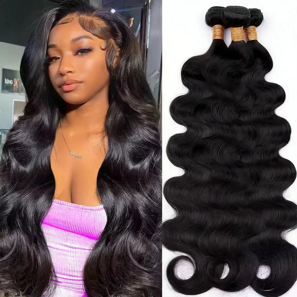 42 Inch Body Wave Human Hair Bundles Natural Black Brazilian Virgin Hair Weave 12A Unprocessed Real Human Hair Extensions Full T