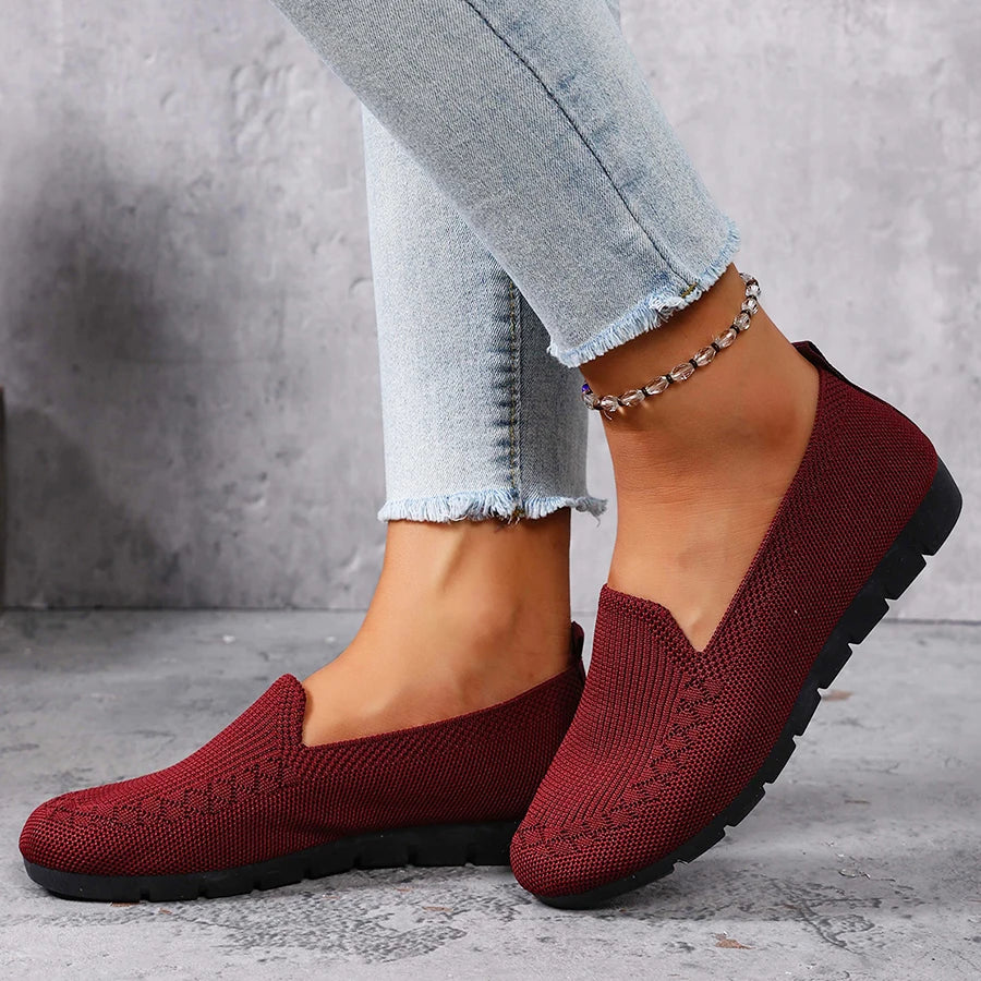 Women's Solid Color Knit Loafers Lightweight Anti Slip Flat Shoes for Casual Wear