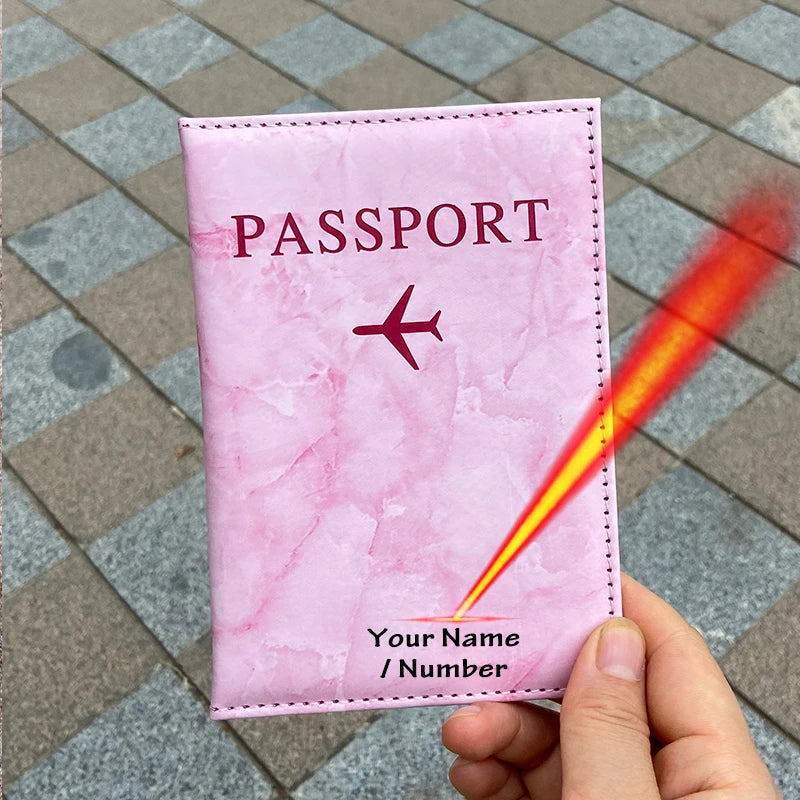 Laser Engraving Customize Name Passport Holder Travel Wallet Marble Patten Case for Passports Passport Cover With Personal Names