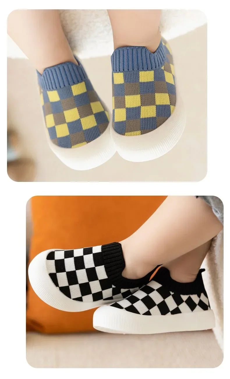2025 Spring New Slip-on Toddler Shoes Baby First Walkers Boys Girls Autumn Non-Slip Classic Plaid Sneakers Sport Shoes