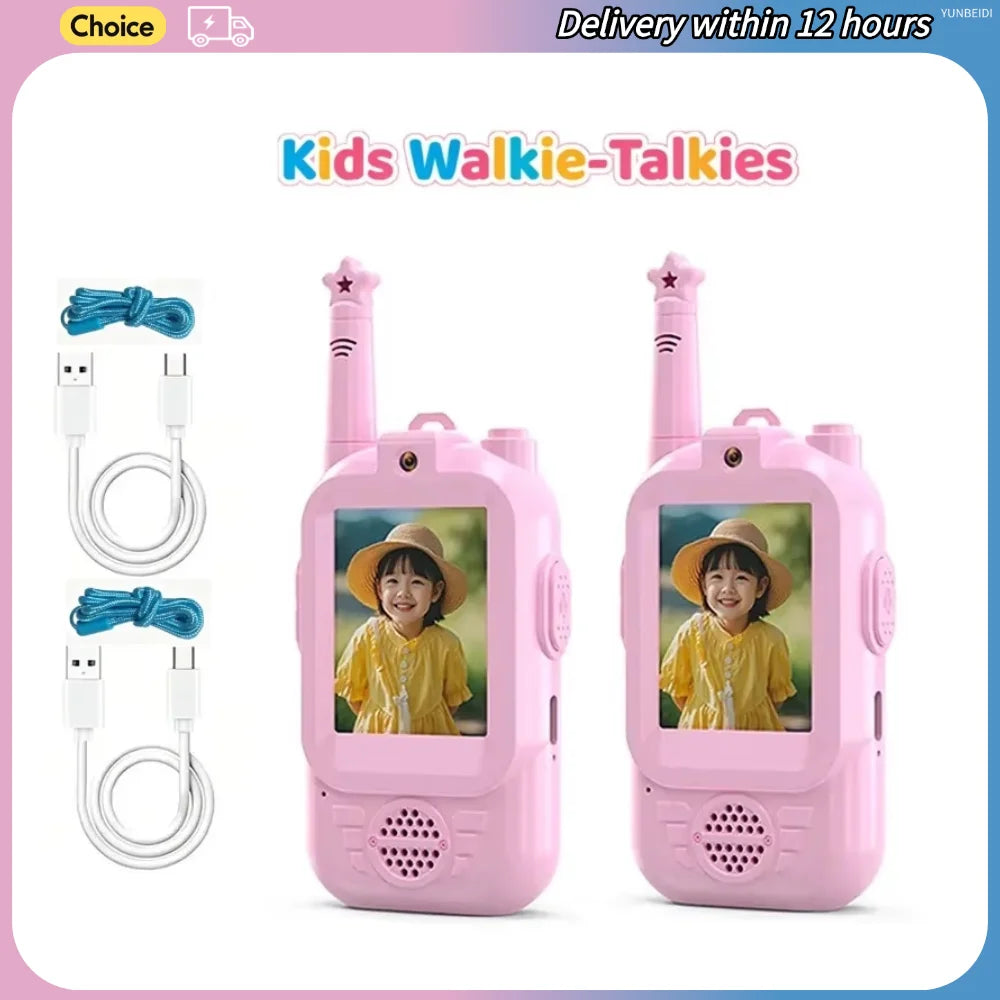 2PCS Kids Video Walkie Talkies USB Charging Indoor and Outdoor High Definition Intercom Children's Toys Birthday Gifts Ages 3-12