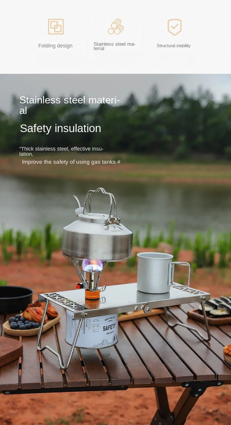 Outdoor Furnace Head Folding Table Camping Accessories Stainless Steel Portable Tea Table Multi Purpose Splicing Barbecue Table