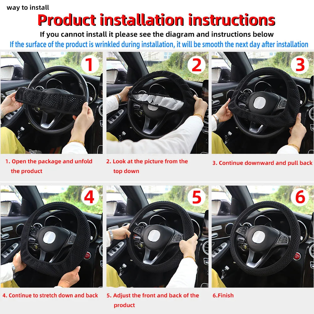 3 Car Massage Mesh Cloth Steering Wheel Cover Handbrake & Handle Cover Set Breathable No Inner Ring for 14.5-15 Inch Accessories