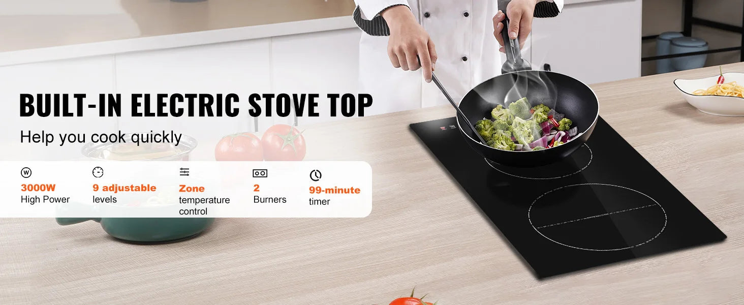 SucceBuy 2 Burners Electric Induction Cooktop Stove Hob Built-in Burner Cooker Sensor Touch Control Magnetic Cooker Hot Plate
