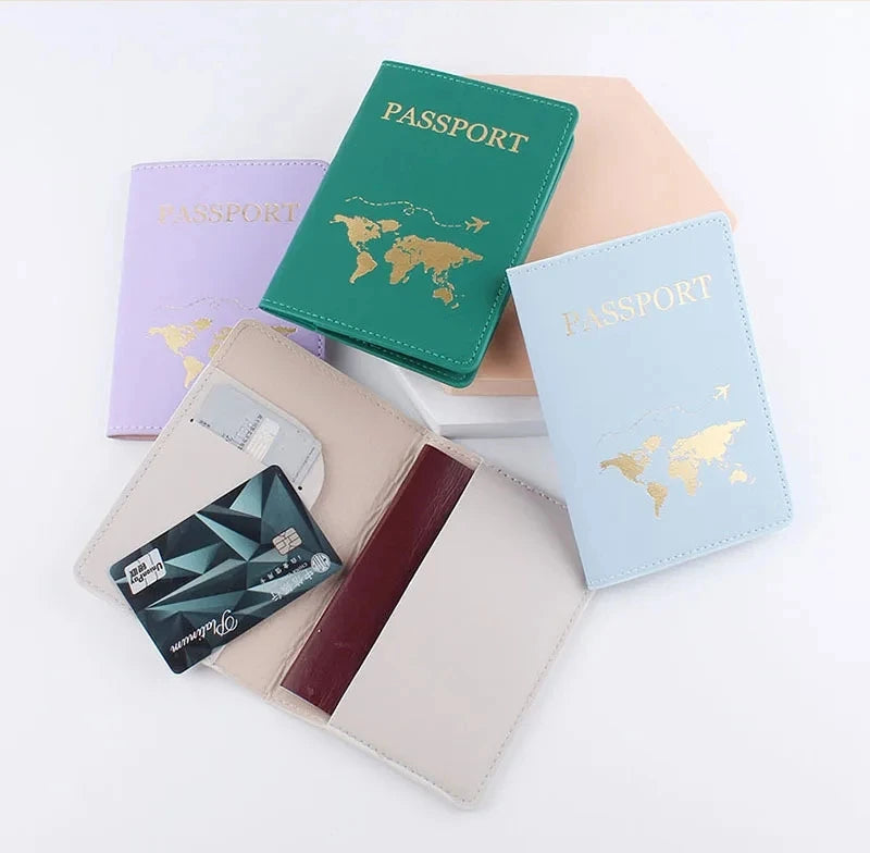 Lover The World Map Passport Cover Hot Stamping Simple Plane Women Men Travel Passport  Case Holder Fashion Wedding Gift