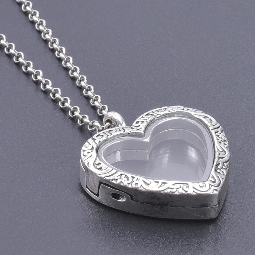 1Pc Trendy Sweet Love Glass Reliquary Photo Locket Pendant Necklaces Goth Heart Cremation Ashes Urn Relicario Collares Jewelry