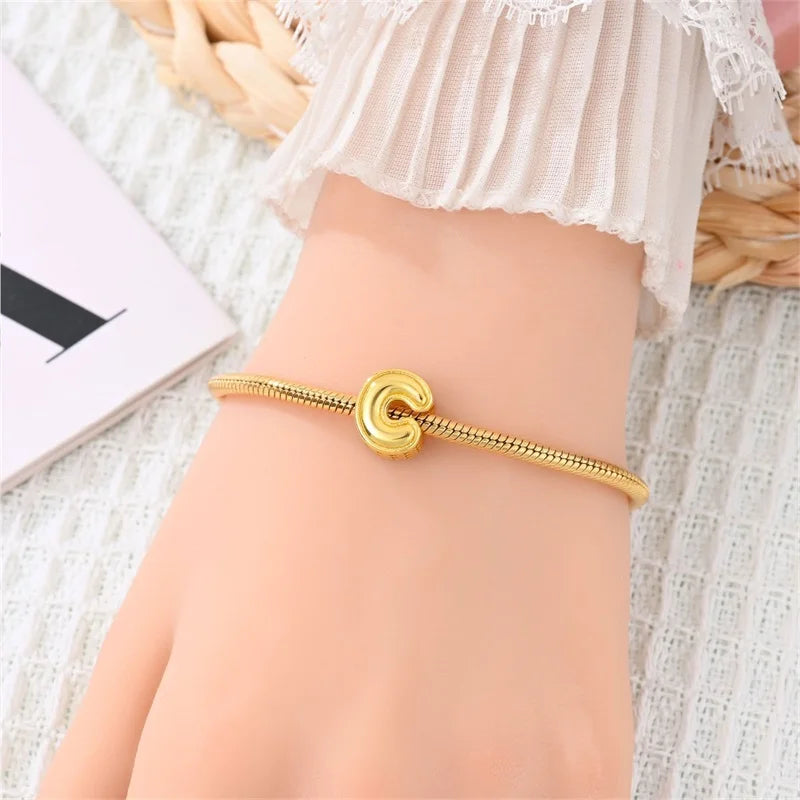 New Hot Sales 925 Sterling Silver 26 Golden Letters Charms Bead Fit Original Bracelet DIY Women Birthday Jewelry Gifts