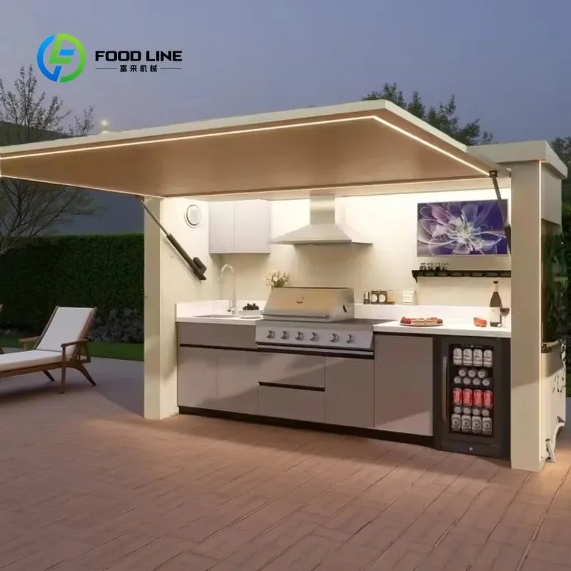 Customized Luxury Stainless Steel Outdoor Kitchen Cabinets with Full Cooking Equipment,Modular Outdoor Kitchen for Garden