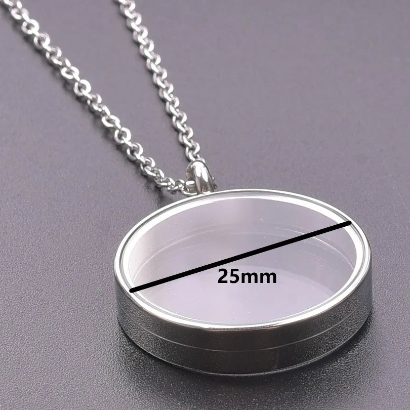 1Pc Inner Size 10-40mm Round Glass Memory Coin Holder Locket Pendant Necklaces Floating Living Relicario Collares Jewelry Bulk