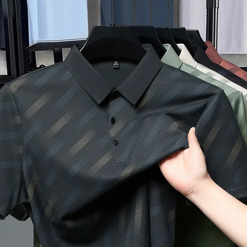 2026 New Men's Business Casual Short Sleeved Printed Polo Shirt Fashionable Breathable Comfortable and Versatile Top
