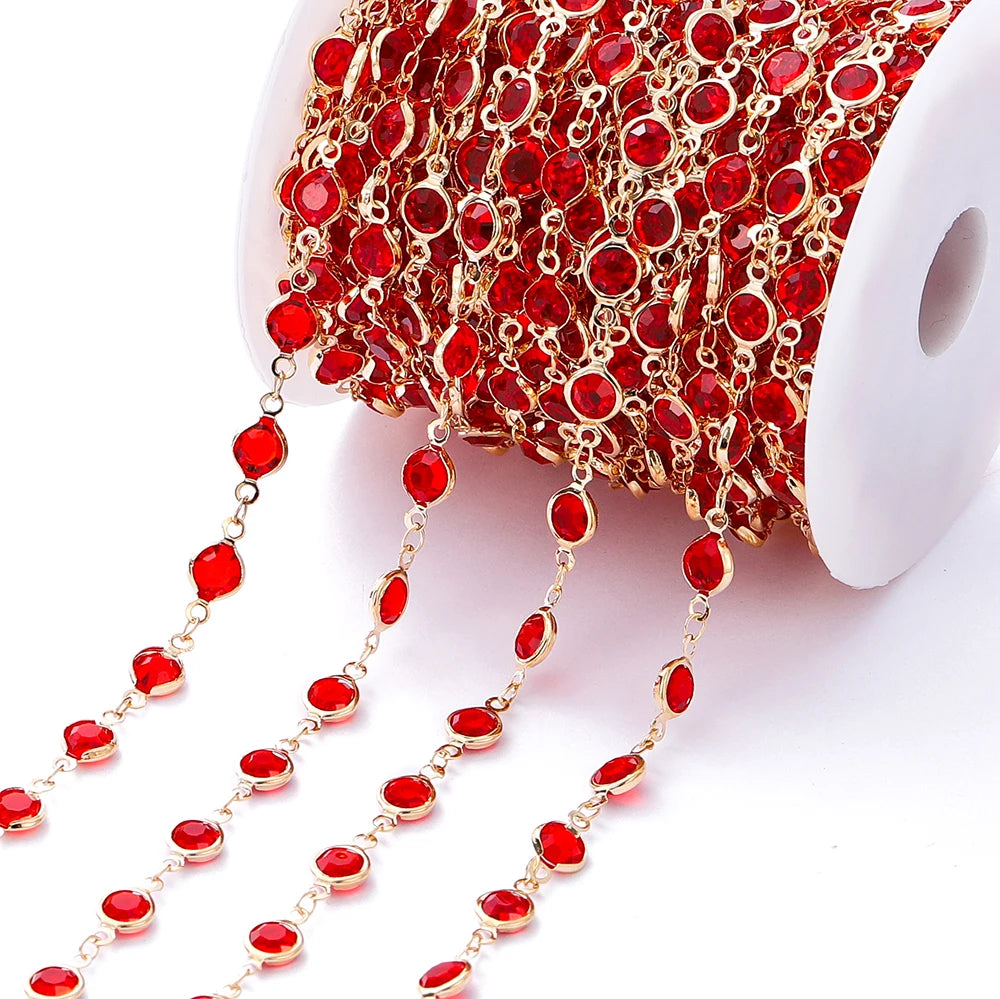 1Meter 6mm Colorful Crystal Beads Beaded Chain Glass Bead Necklace Chain Findings for DIY Bracelet Jewelry Making Supplies